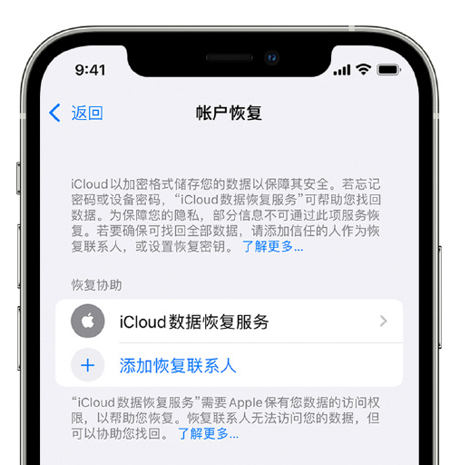 平顶山苹果手机维修分享在 iPhone 上设置帐户恢复联系人的方法 