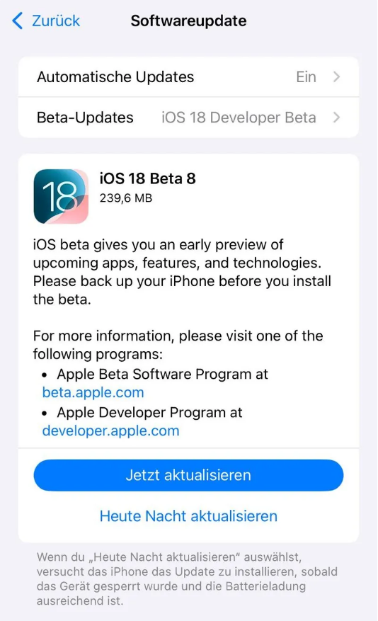 平顶山苹果手机维修分享苹果 iOS / iPadOS 18 开发者预览版 Beta 8 发布 